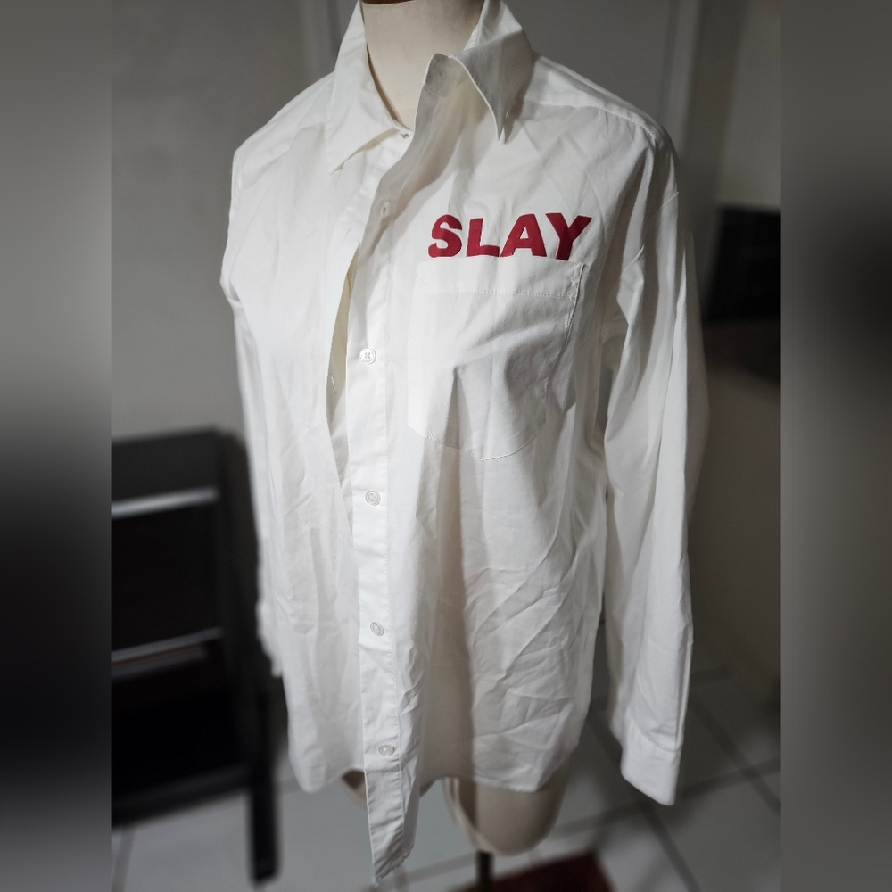 Serena Williams White Casual Button Down Shirt with Red Lettering